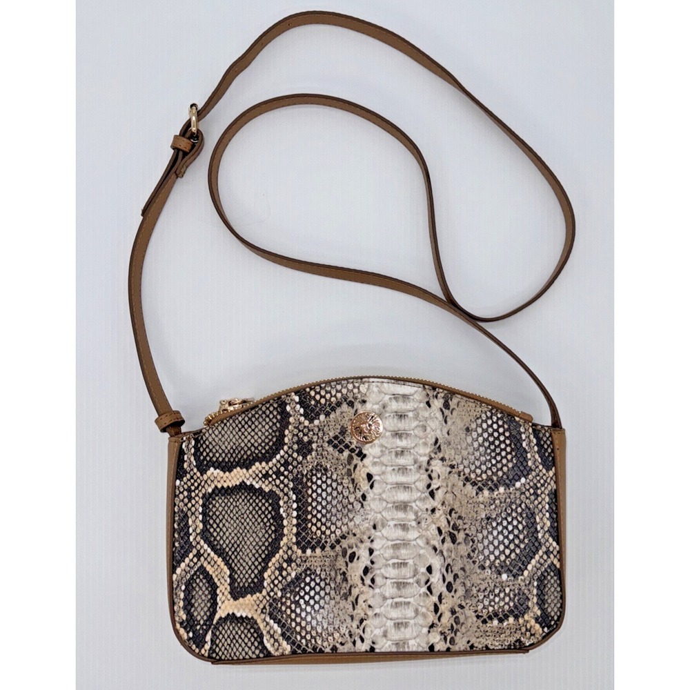ANNE‎ KLEIN Faux Python Crossbody Satchel Adjustable Strap Black White Tan Purse